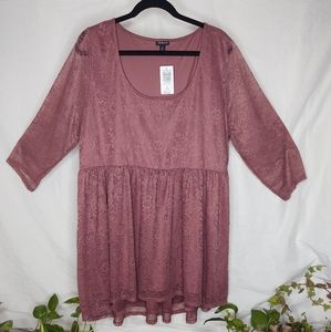 Pockets! Size 2X/18/20. Dusty Rose Lace Baby Doll Top. Torrid Size 2